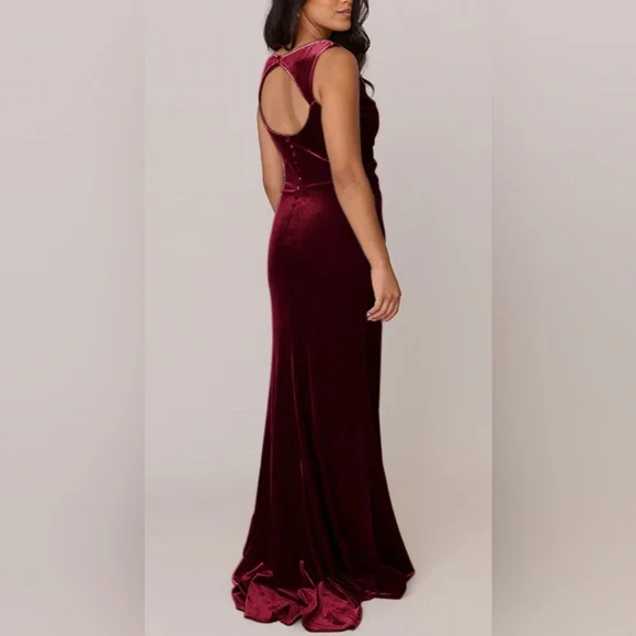 Revelry Elegant Burgundy Faith Velvet Formal Bridesmaid Dress - Picture 2 of 5